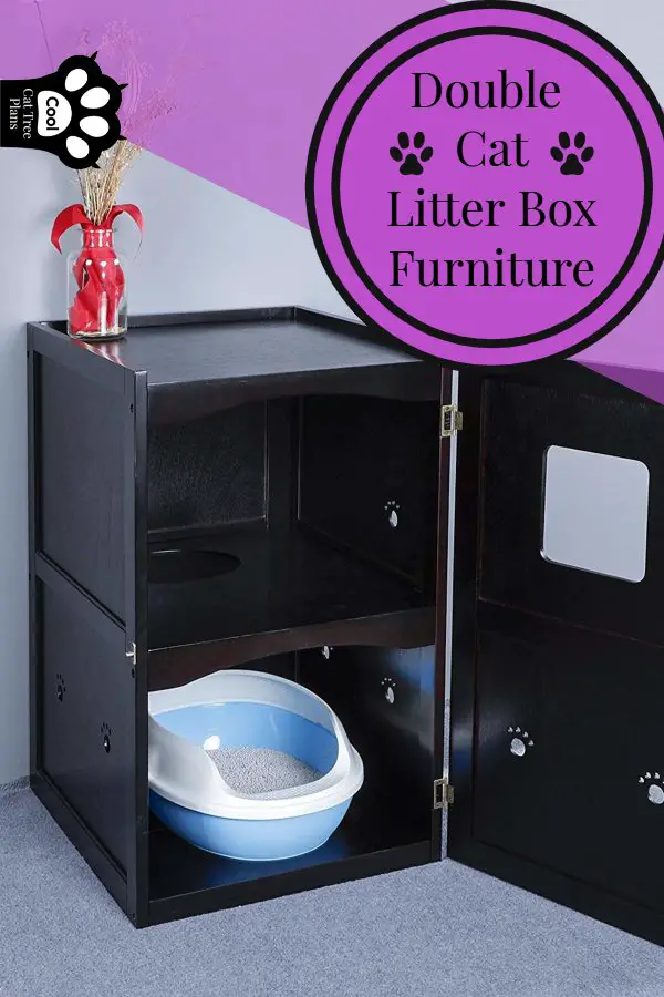 A double cat litter box enclosure setup nicely