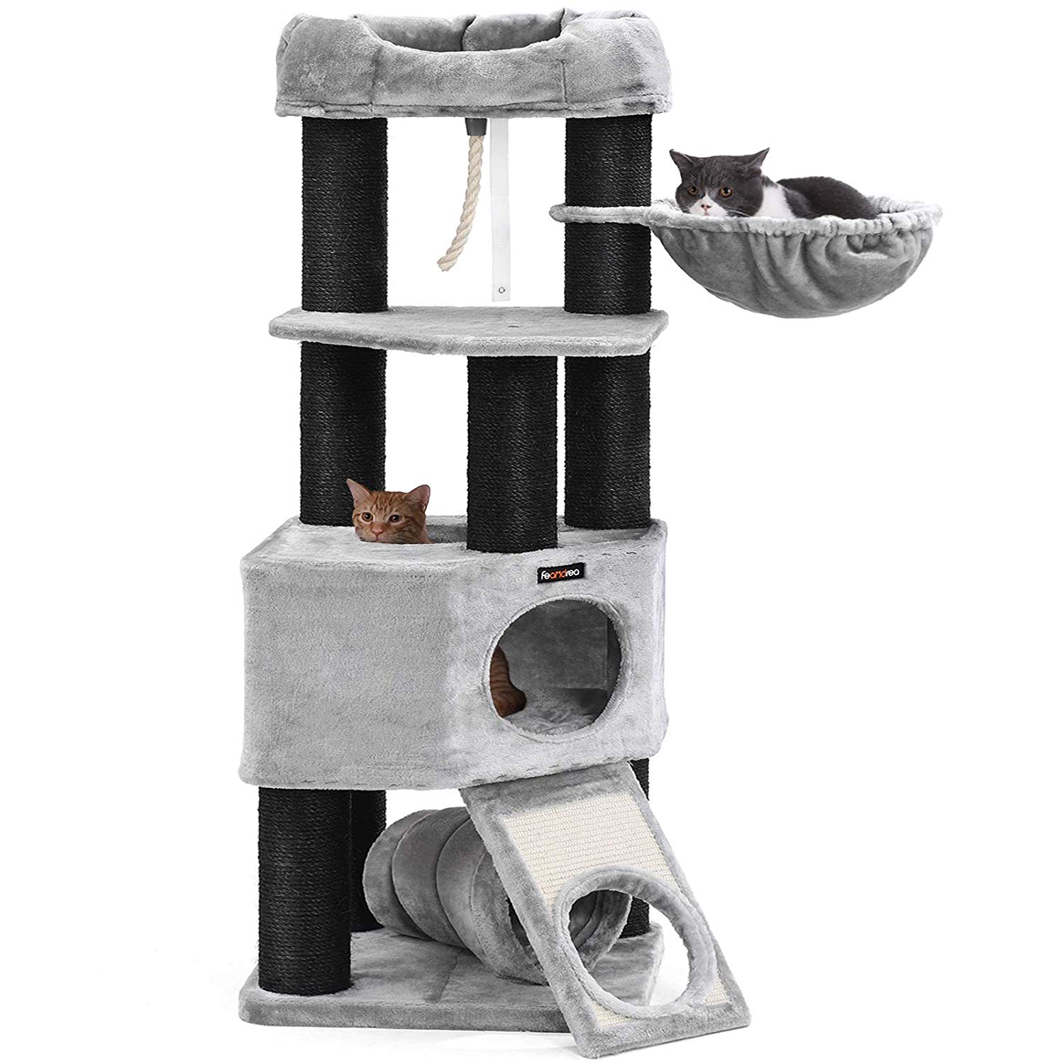 Grey And Black Cat Tree With Tunnel