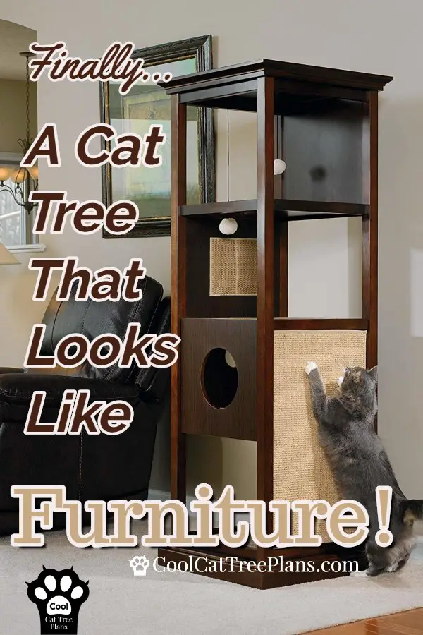 Elegant Cherry Wood Cat Tower Activity Center - Finally! A cat tree that looks like furniture. We LOVE this cat tree without carpet because it's so PRETTY and STABLE! Great for large cats.