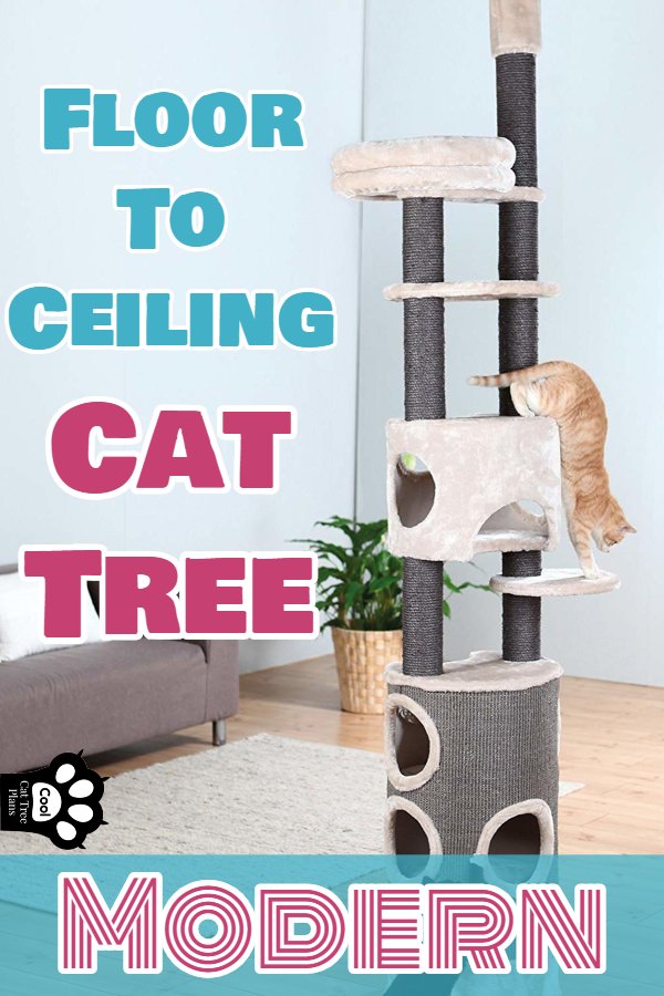 Floor to ceiling cat tree MODERN look, slimline with a super small footprint. We just love a tension pole cat tree like this one!