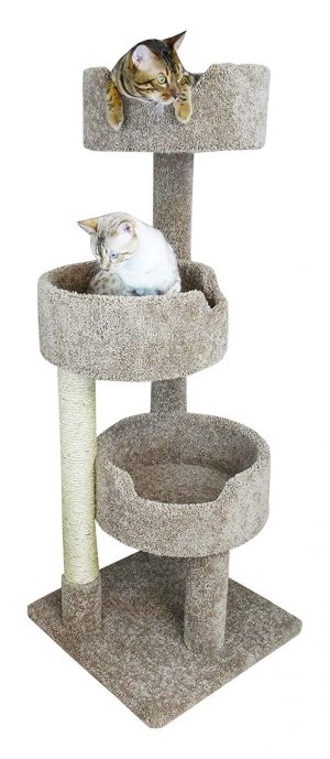 Carpet Covered Cat Tree With Three Beds - Great for multi cat homes. It's a cat tree build out of cat beds! So cool. Large cat approved!