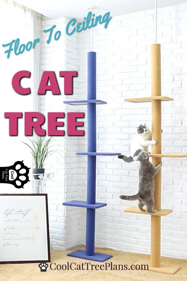 Cat Tree Small Footprint - This floor to ceiling cat tree is super slimline and because the tension pole will hold it against the ceiling it's stable enough for LARGE cats!