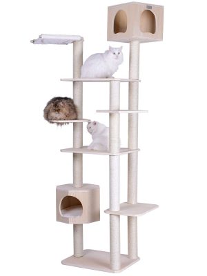 Armarkat Solid Wood Cat Tree - Super Cool 89 Inch Armarkat solid wood cat tree is made from solid Scotts Pine. You can see the grain. King of the "Wooden Cat Trees No Carpet" collection. AMAZING!