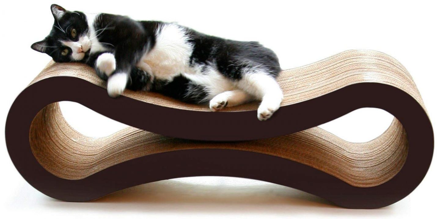 A cardboard cat scratching lounger from PetFusion that can be turned into a DIY cardboard cat shelf