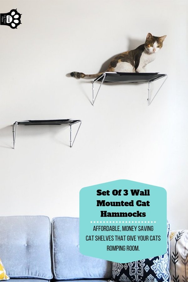 Cheap cat wall shelves that come in a set of 3, they are hammock style cat wall shelves or steps.