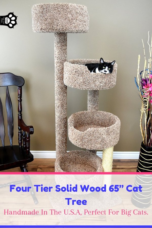 This 4 tier solid wood 65" cat tree really can make the perfect piece of cat furniture for multi-cat homes or large cats.  Large cat furniture, cat trees for large cats.