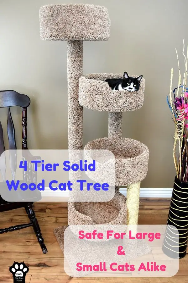 A four tier solid wood cat tree for large cats that is made in the U.S.A, it's affordable and there's very little assembly required.