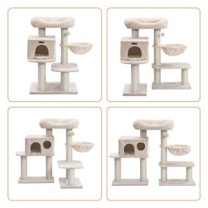 A view of all the different ways you can configure this adjustable cat tree for large cats.