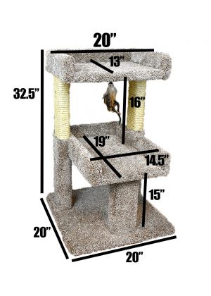 The dimensions of the solid wood cat tree.