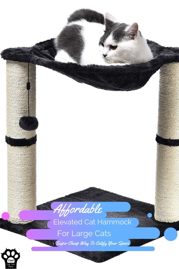 This cheap elevated cat hammock for large cats can help you catify your space!  Affordable cat hammock, cat tree, cat furniture.