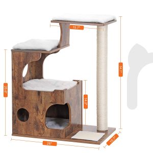 The specific dimensions for this modern rustic wood cat tree.