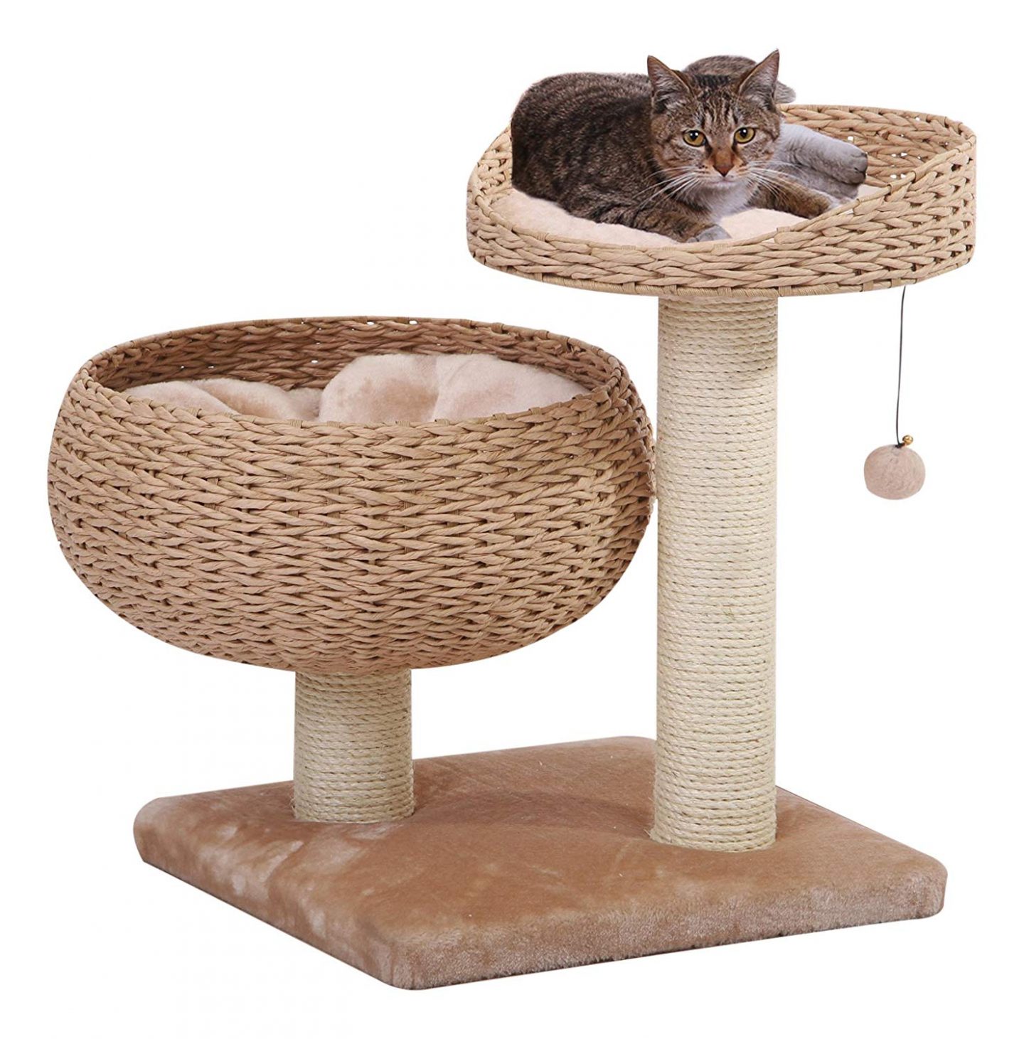 A modern wicker style cat tree from PetPals that is budget friendly and great for large and senior cats.