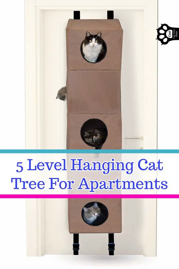 This 5 level hanging cat tree for apartments is an amazing space saver.  It's ideal for studio apartments and similarly small spaces!