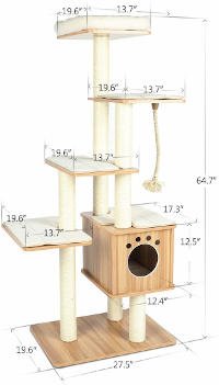 These are the specific dimensions for this high quality, cute and tall cat tree.