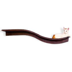 Curved cat wall perch made from wood.