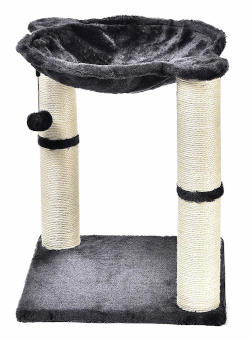 Dual jute rope scratching posts support this inexpensive cat tree for apartment dwellers.