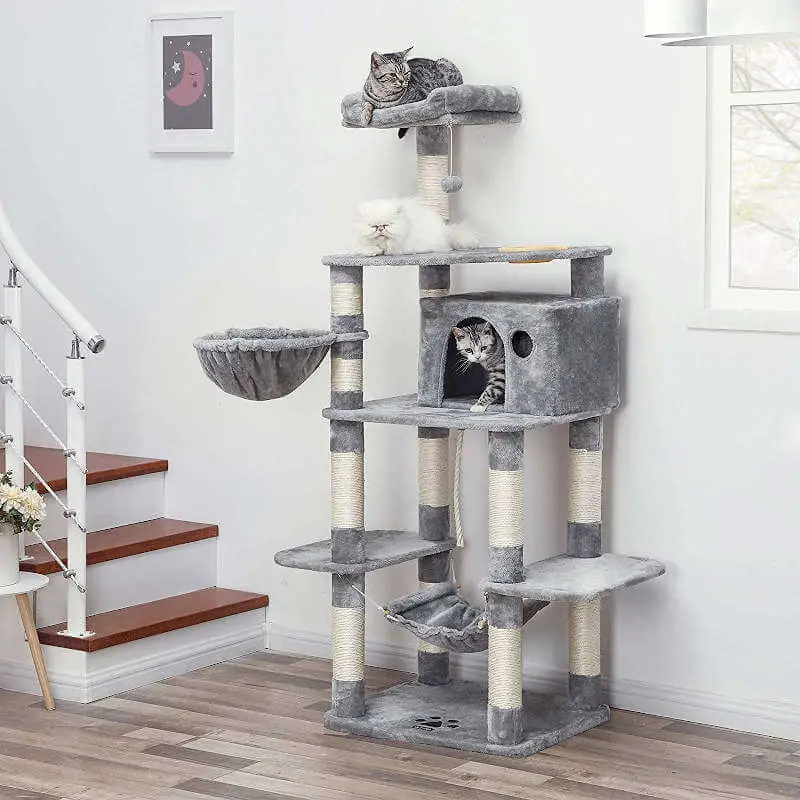 This large plush cozy cat tree is also perfect for multi-cat households.  It can support multiple cats, and large ones at that.