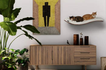 You can see how this sleek, luxury cat shelf fits into a beautifully decorated home.