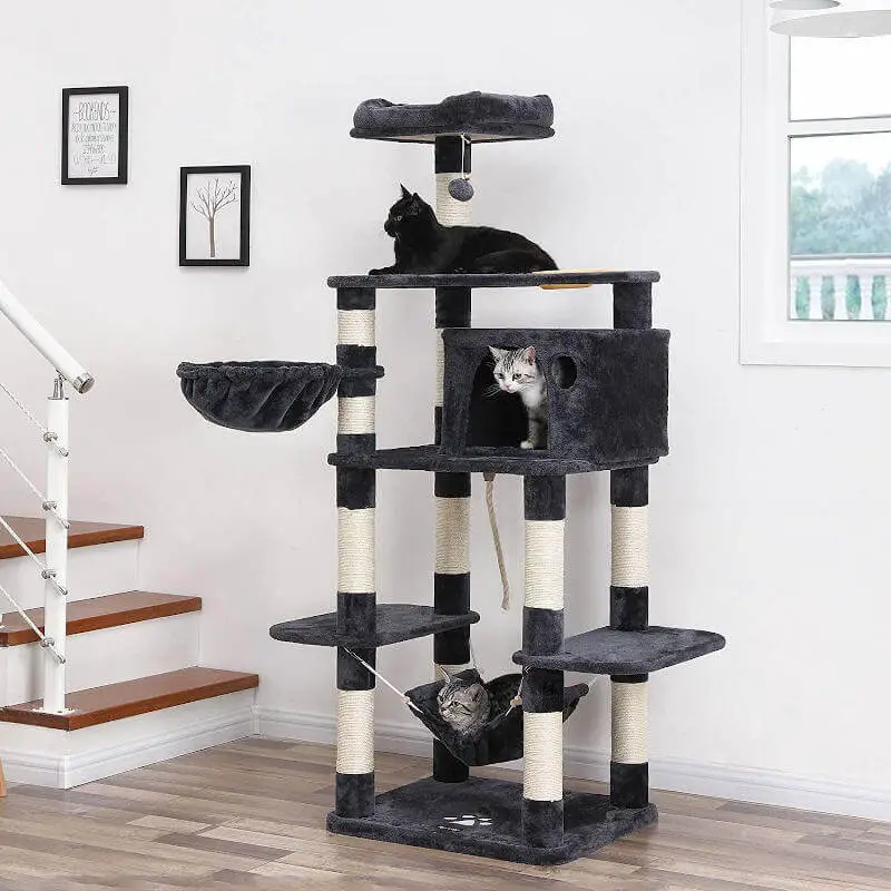 This tall cat tree for large cats is budget friendly, without compromising size and stability.
