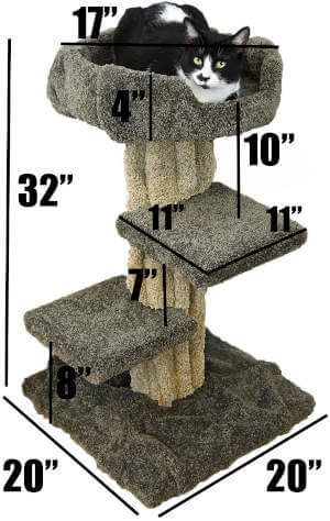 The exact dimensions for this whimsical carpeted tree themed cat tree.