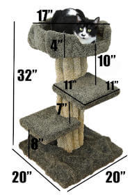 The specific dimensions for this tree themed solid wood cat tree.
