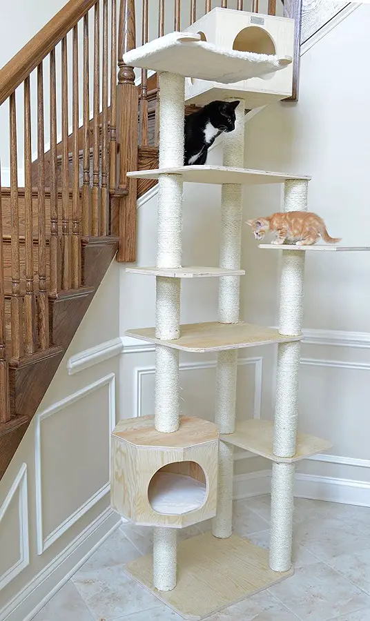 This is a solid wood cat tree, it's affordable yet nice.  Perfect if you like traditional cat tree shapes.