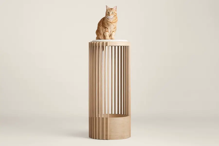 The Grove is a modern cat tree for those who want their cat trees... To not look like it's a cat tree.  A slotted circular design, with a bed on top and inside the almost side-tablelike cat tree make it a good place for your cat to peer out or hunker down.